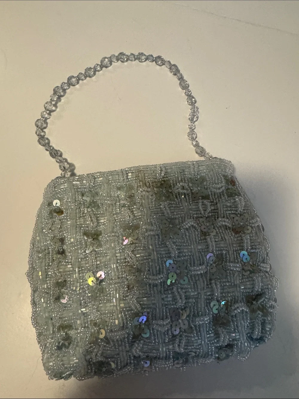 Beaded Sequin Evening Bag - Powder Blue